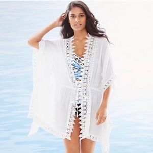 La Blanca White Swim Coverup with Kimono Sleeves